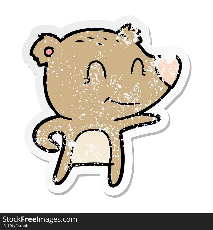 Distressed Sticker Of A Friendly Bear Cartoon