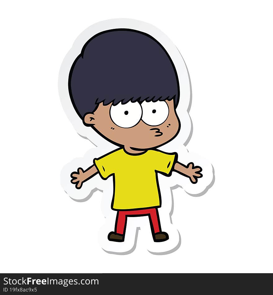 sticker of a nervous cartoon boy