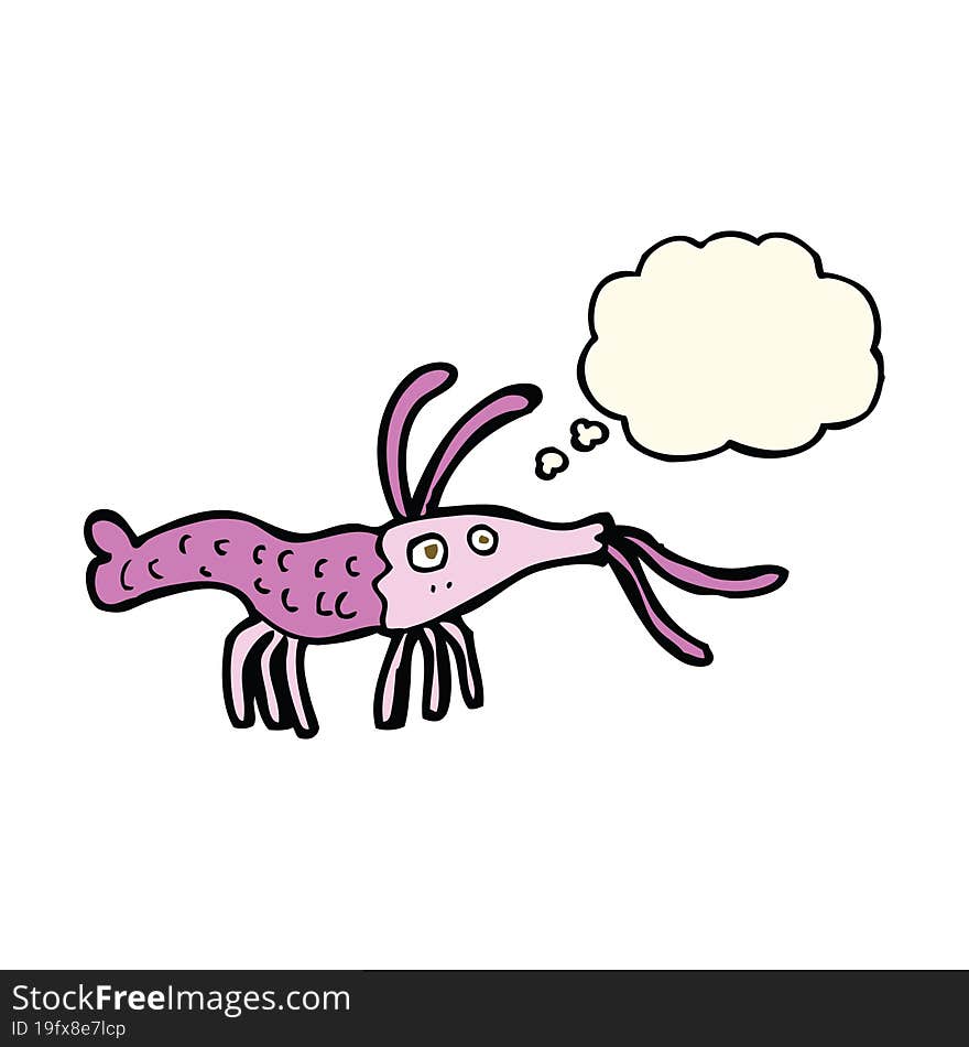 cartoon shrimp with thought bubble