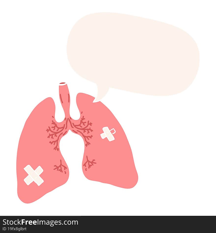 cartoon lungs and speech bubble in retro style