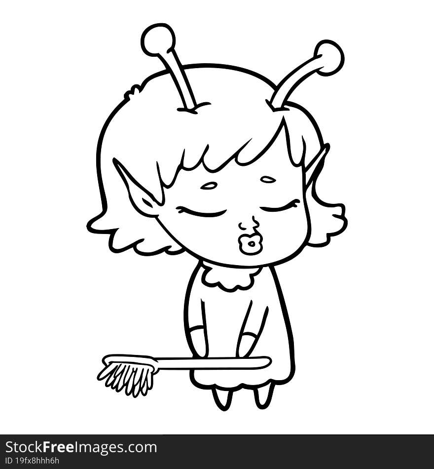 cute alien girl cartoon cleaning. cute alien girl cartoon cleaning