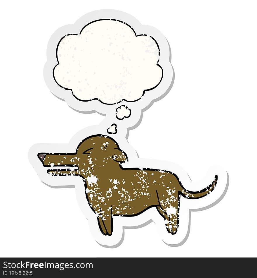 cartoon dog and thought bubble as a distressed worn sticker