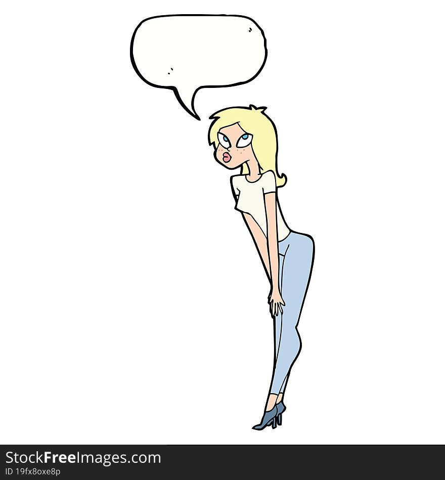 cartoon attractive girl with speech bubble