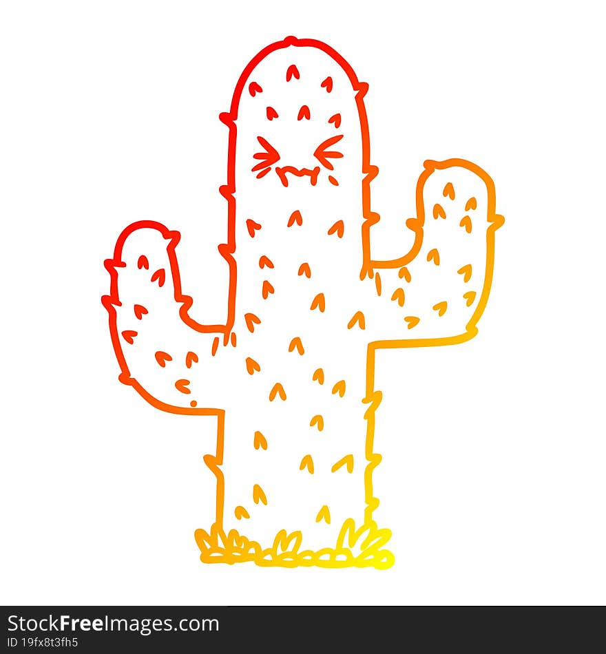 warm gradient line drawing cartoon cactus