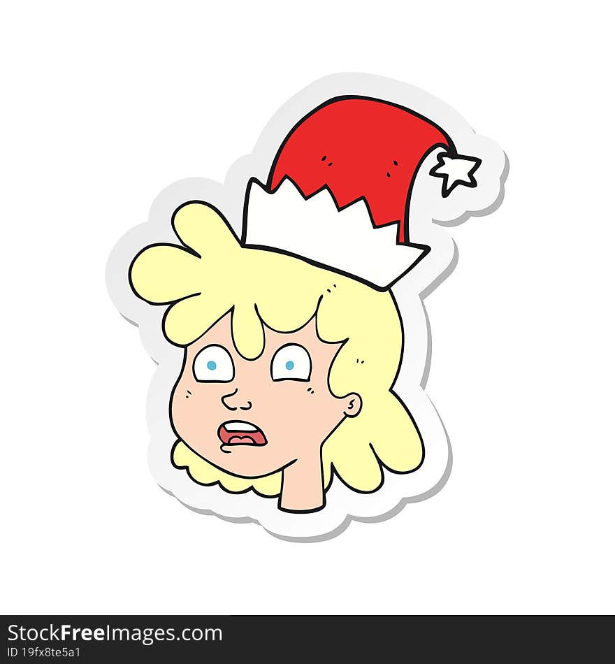 sticker of a cartoon woman wearing christmas hat