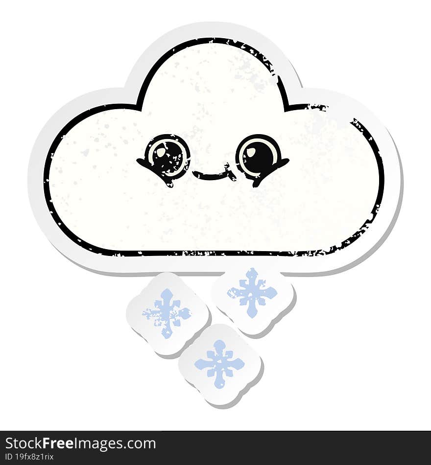 Distressed Sticker Of A Cute Cartoon Snow Cloud