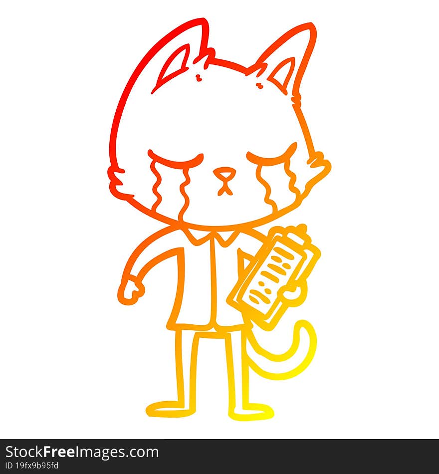 Warm Gradient Line Drawing Crying Cartoon Business Cat