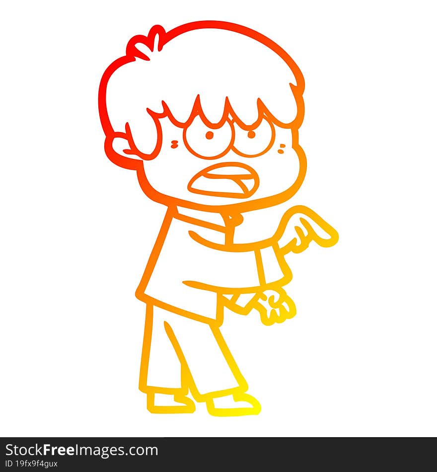 warm gradient line drawing worried cartoon boy