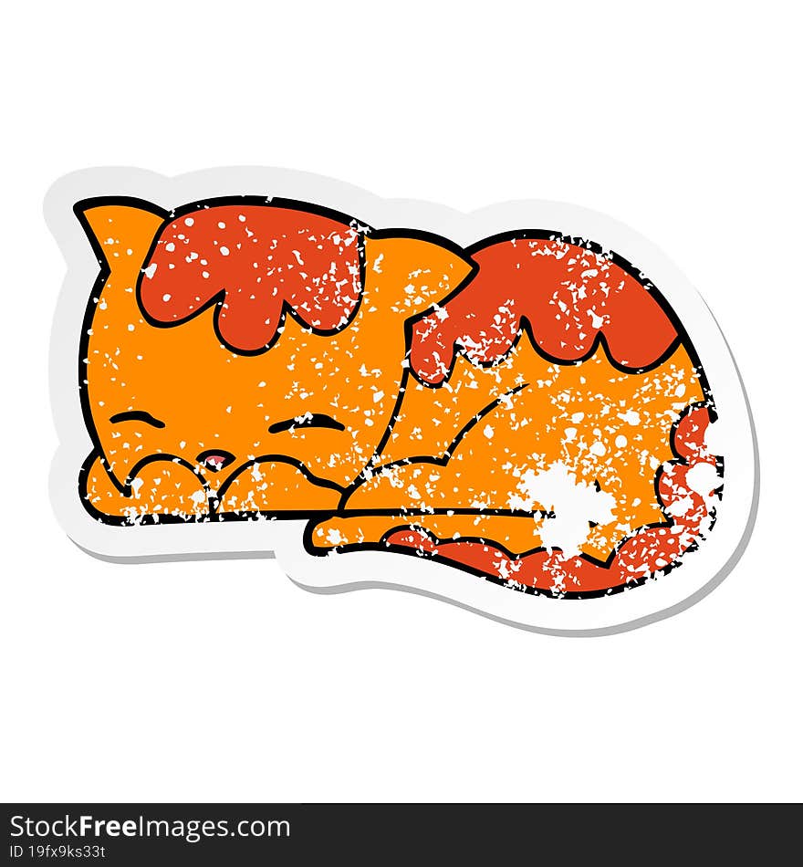 distressed sticker of a cartoon cat sleeping