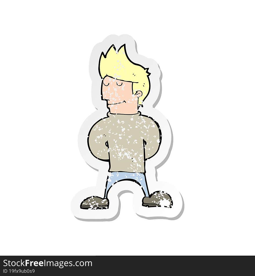 retro distressed sticker of a cartoon happy man