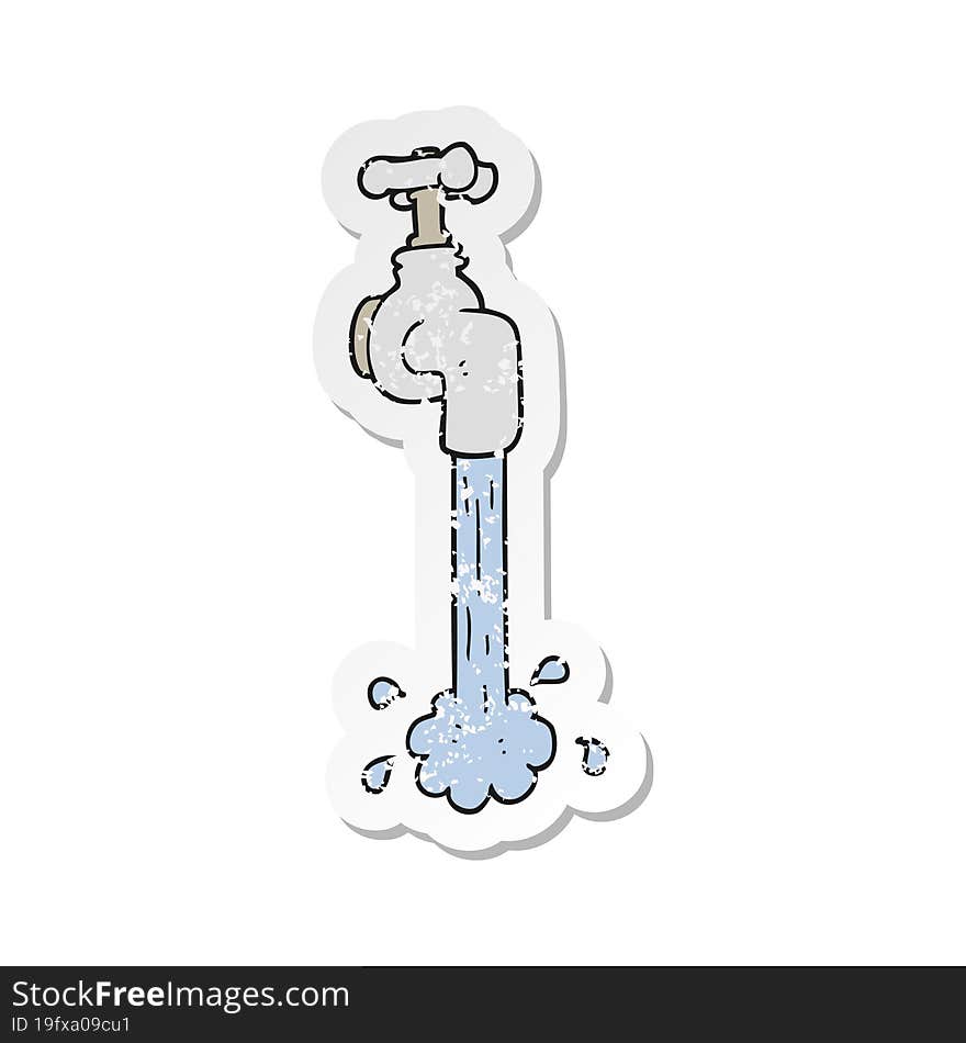 retro distressed sticker of a cartoon running faucet