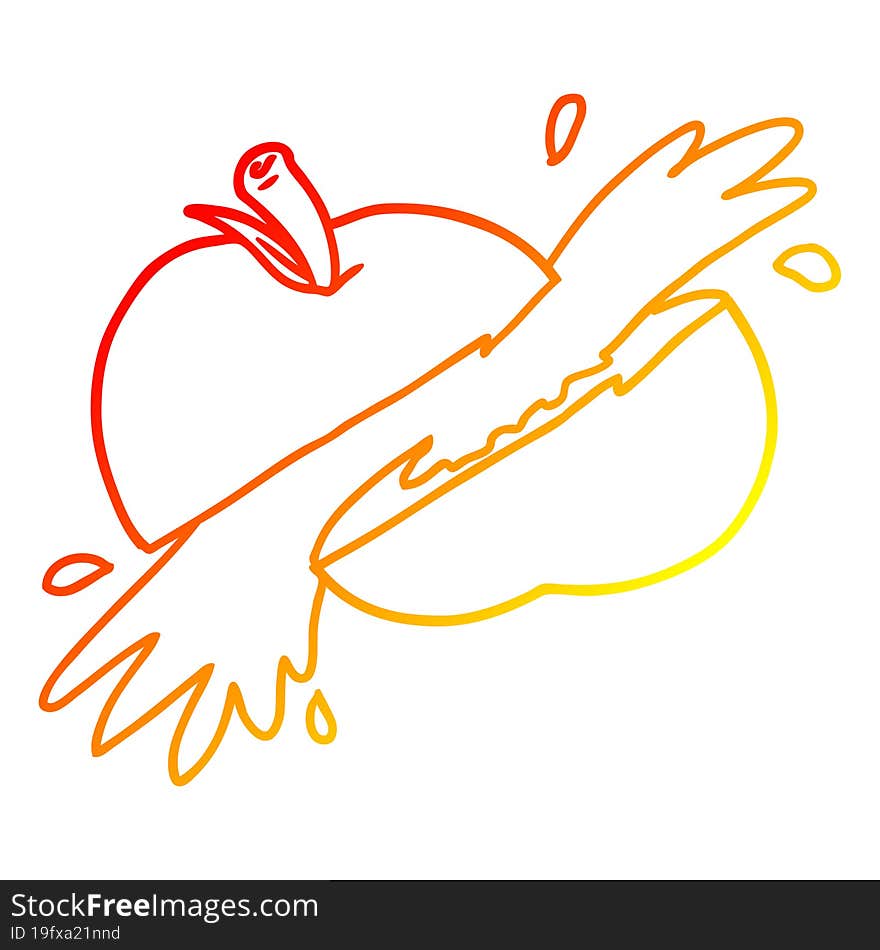 warm gradient line drawing cartoon sliced apple