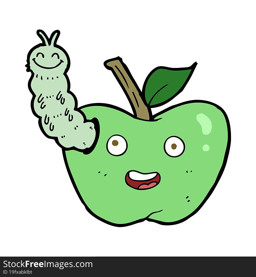 cartoon apple with bug