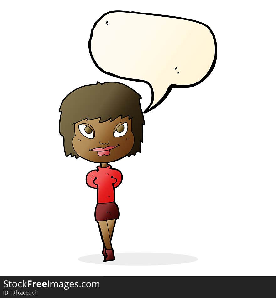 cartoon happy woman with speech bubble