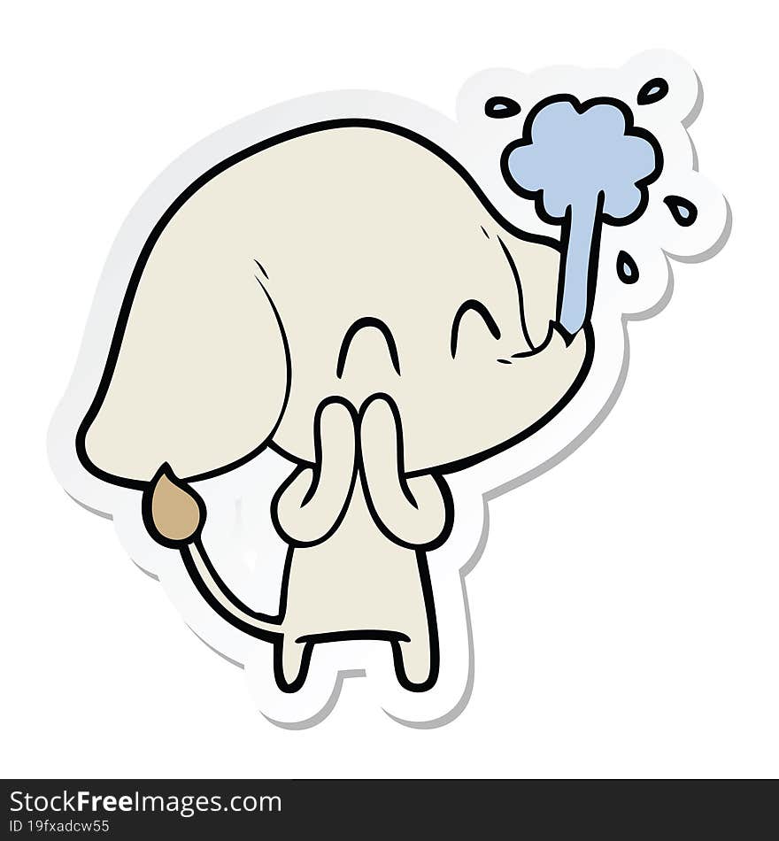 sticker of a cute cartoon elephant spouting water