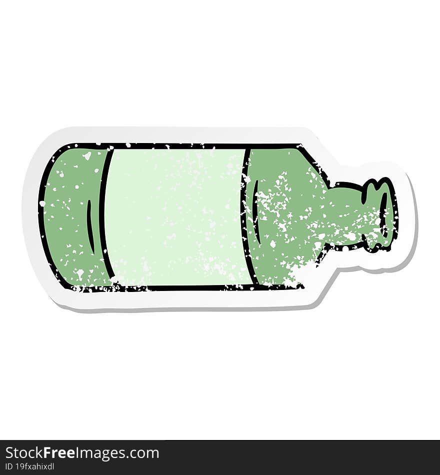 hand drawn distressed sticker cartoon doodle of an old glass bottle