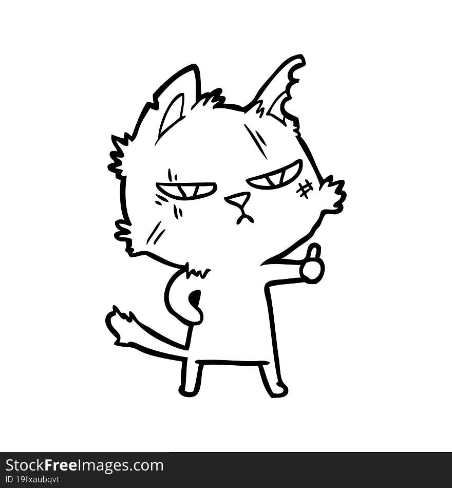 tough cartoon cat giving thumbs up symbol. tough cartoon cat giving thumbs up symbol