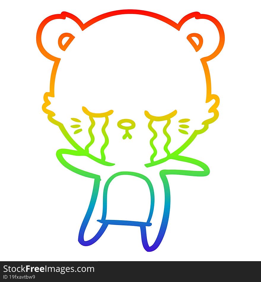 rainbow gradient line drawing crying cartoon polarbear