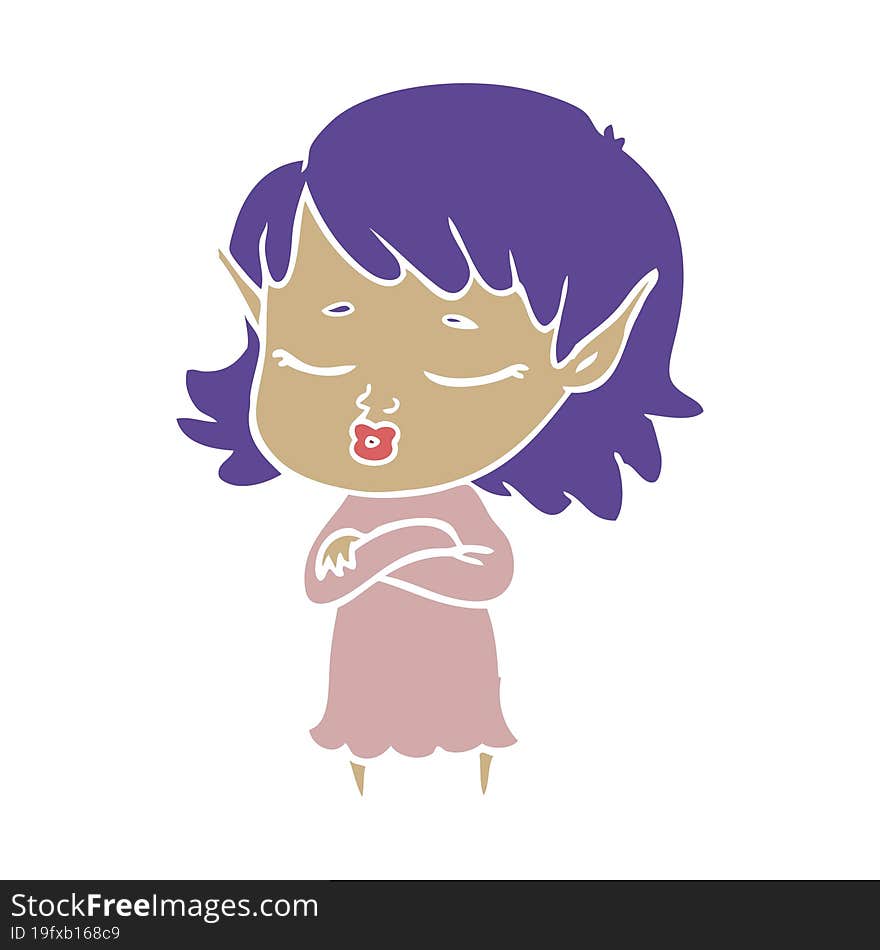 pretty flat color style cartoon elf girl with corssed arms