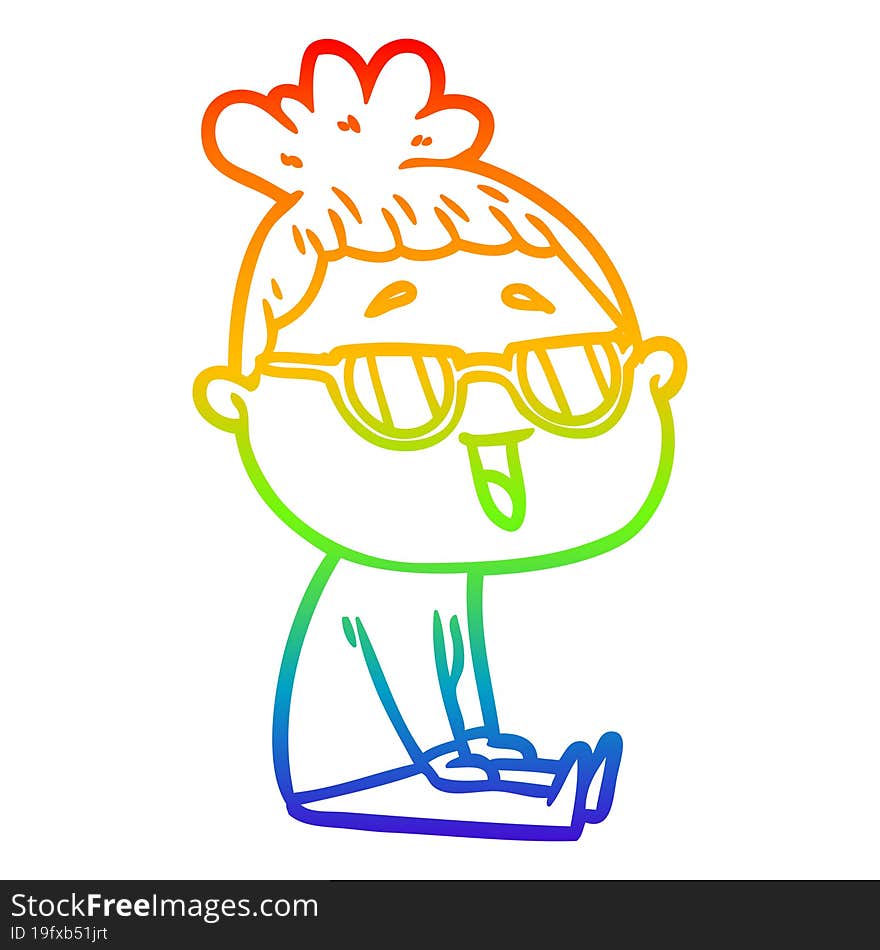 Rainbow Gradient Line Drawing Cartoon Happy Woman Wearing Spectacles