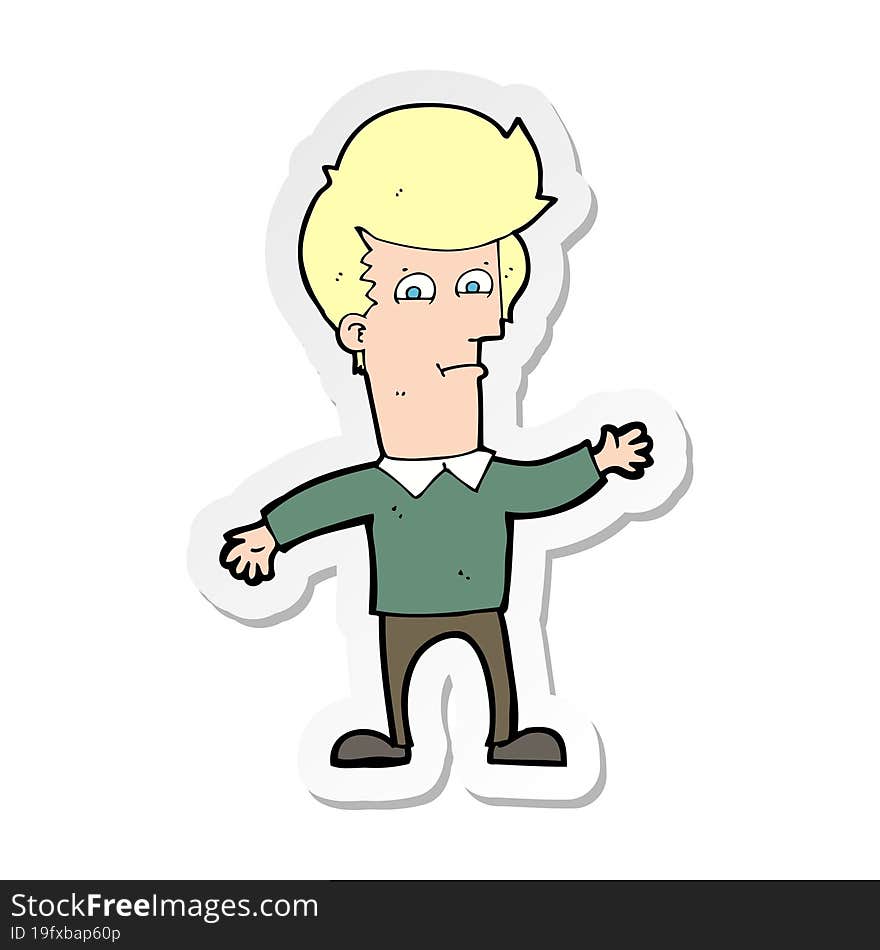 sticker of a cartoon waving man