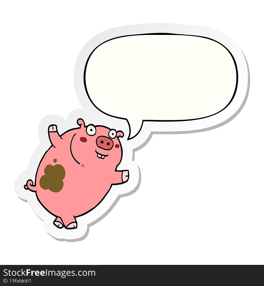 Funny Cartoon Pig And Speech Bubble Sticker