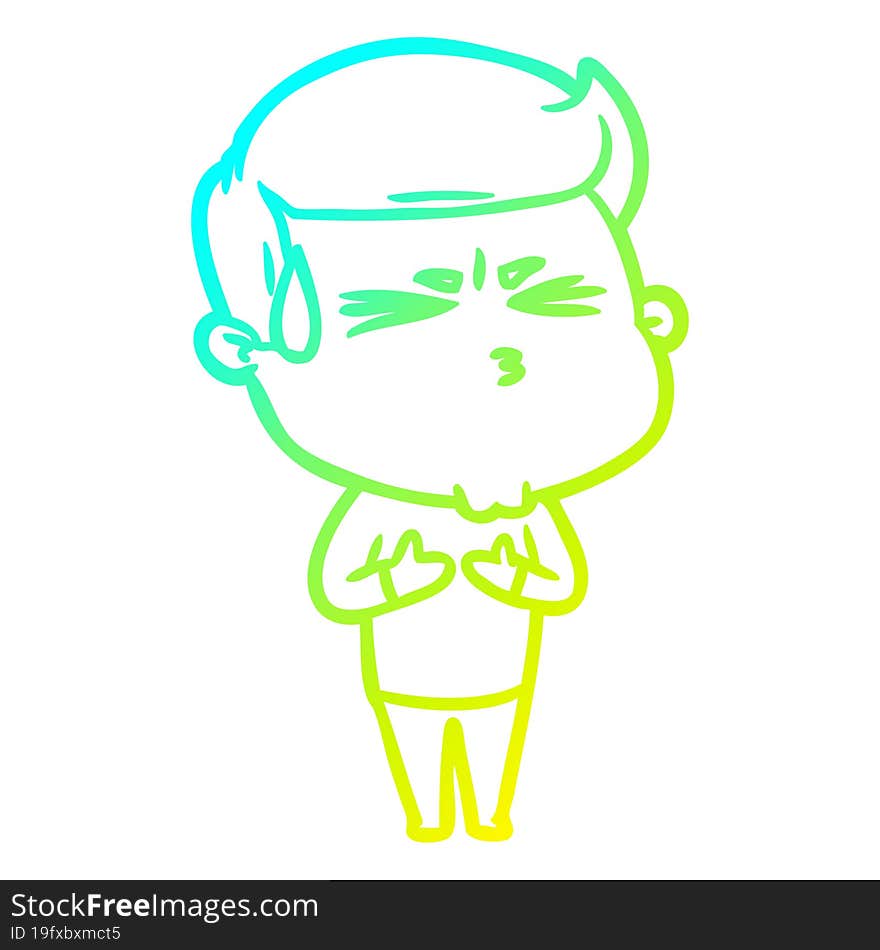 Cold Gradient Line Drawing Cartoon Man Sweating