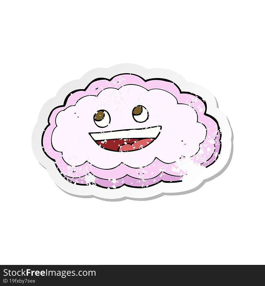 retro distressed sticker of a cartoon happy pink cloud