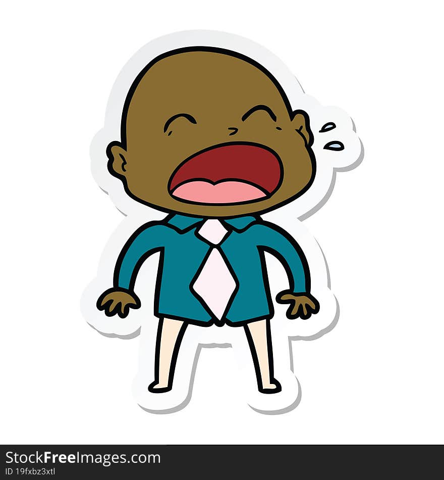 sticker of a cartoon shouting bald man