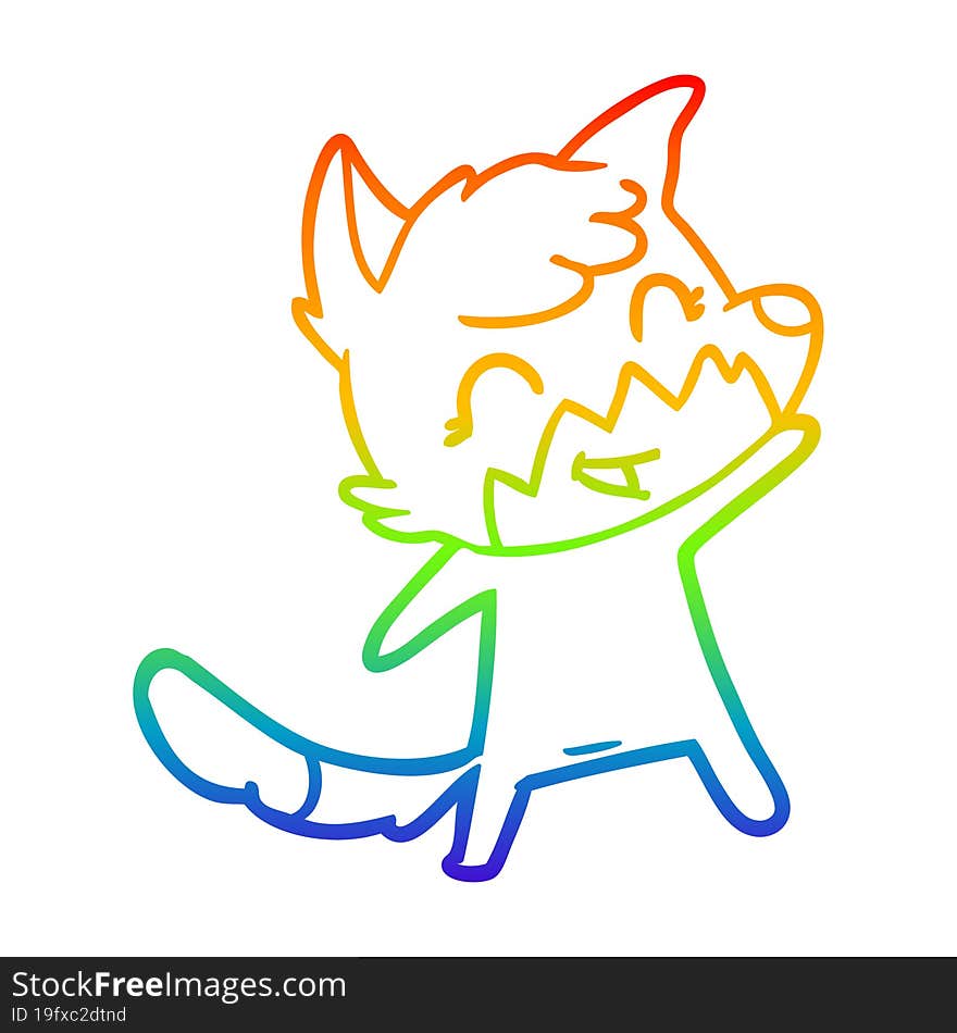 rainbow gradient line drawing of a happy cartoon fox