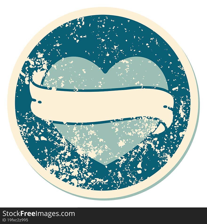 Distressed Sticker Tattoo Style Icon Of A Heart And Banner