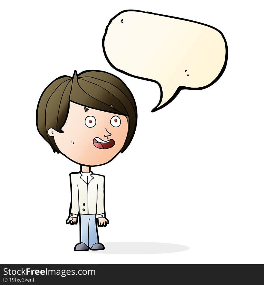 cartoon happy surprised boy with speech bubble