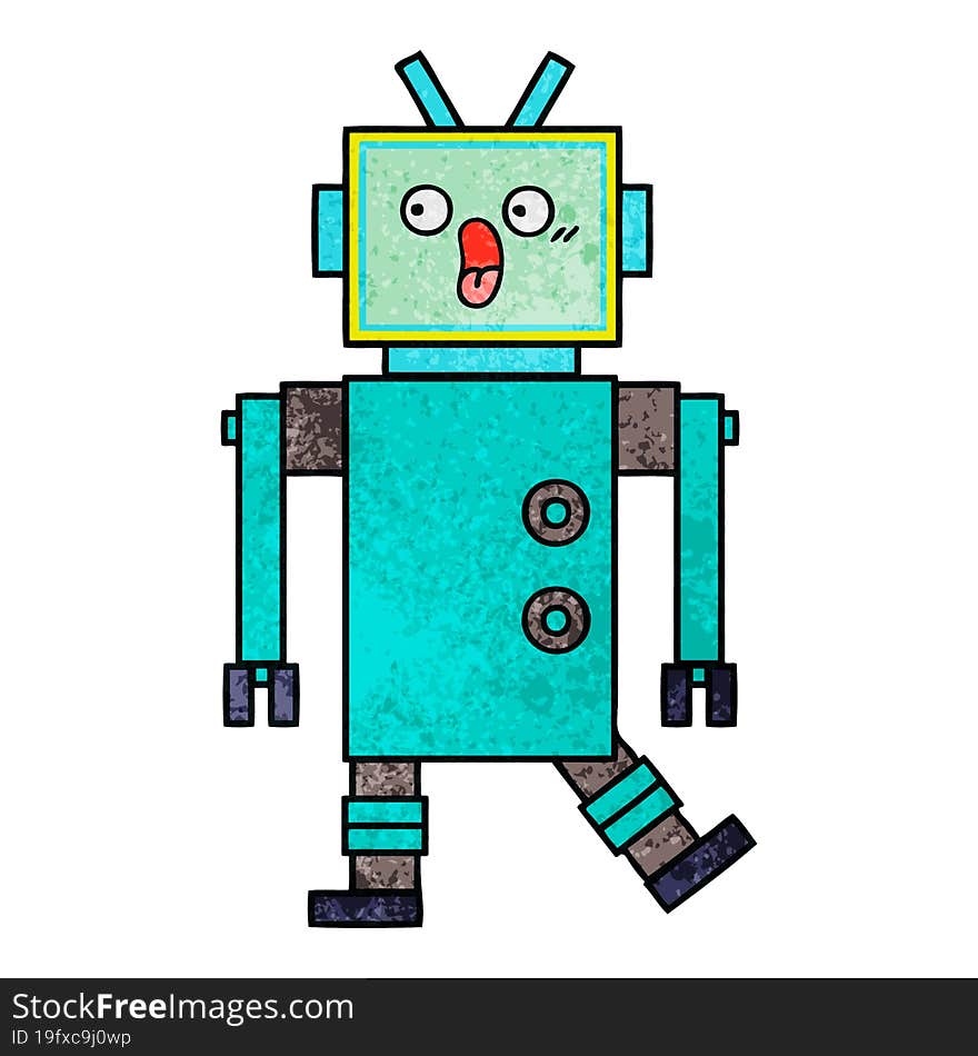 retro grunge texture cartoon of a robot