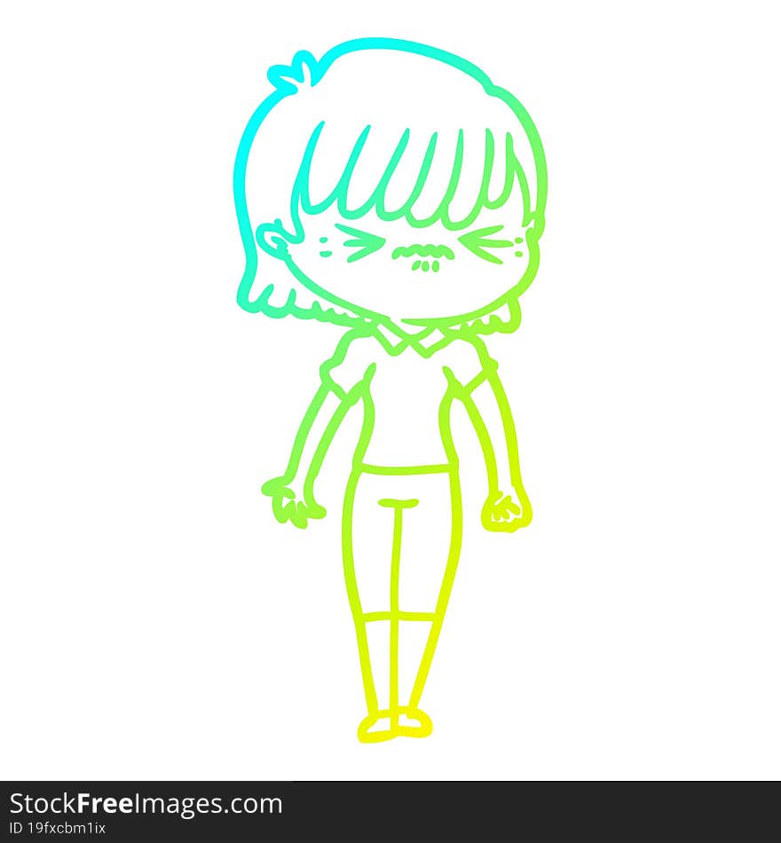 cold gradient line drawing annoyed cartoon girl