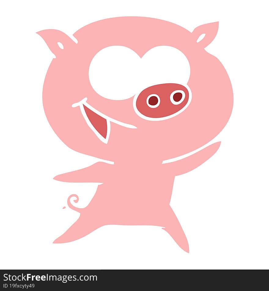 cheerful pig flat color style cartoon