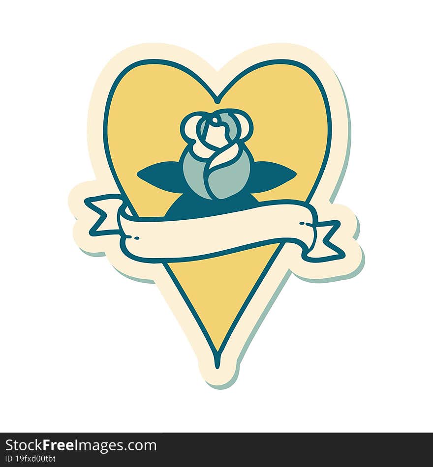 sticker of tattoo in traditional style of a heart rose and banner. sticker of tattoo in traditional style of a heart rose and banner