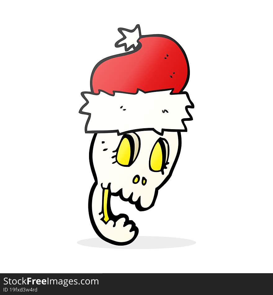 freehand drawn cartoon christmas hat on skull