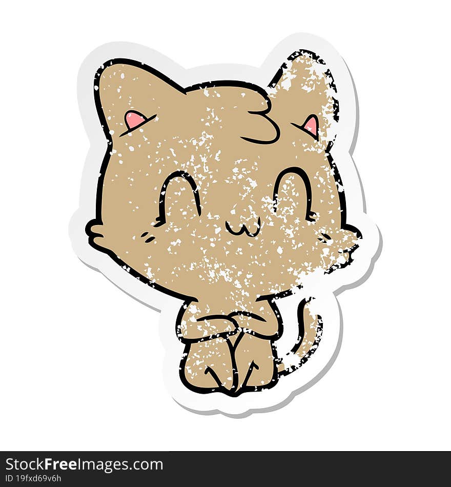 distressed sticker of a cartoon happy cat