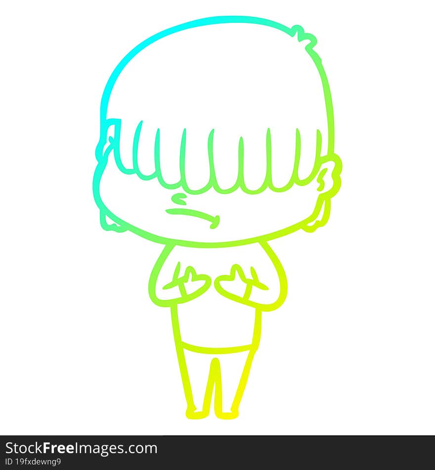 cold gradient line drawing of a cartoon boy with untidy hair