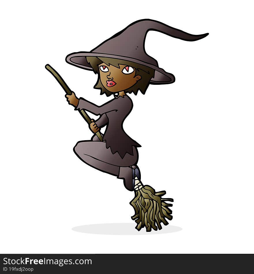 cartoon witch riding broomstick