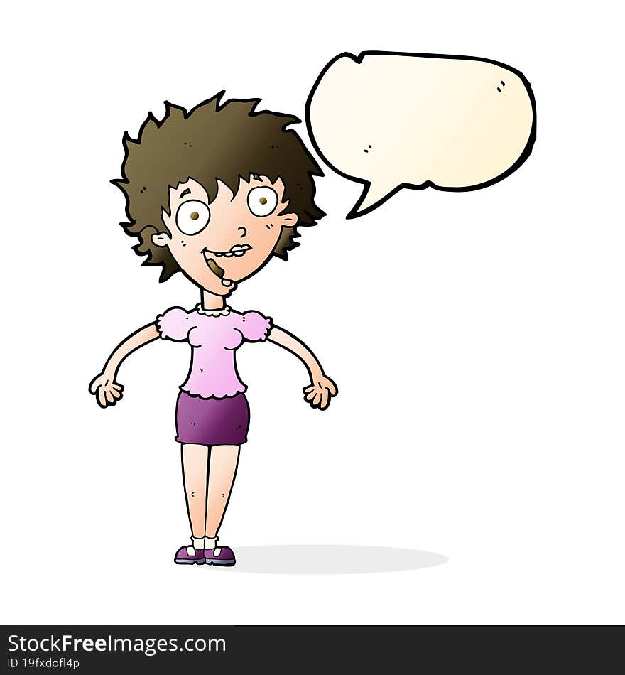 Cartoon Excited Woman With Speech Bubble