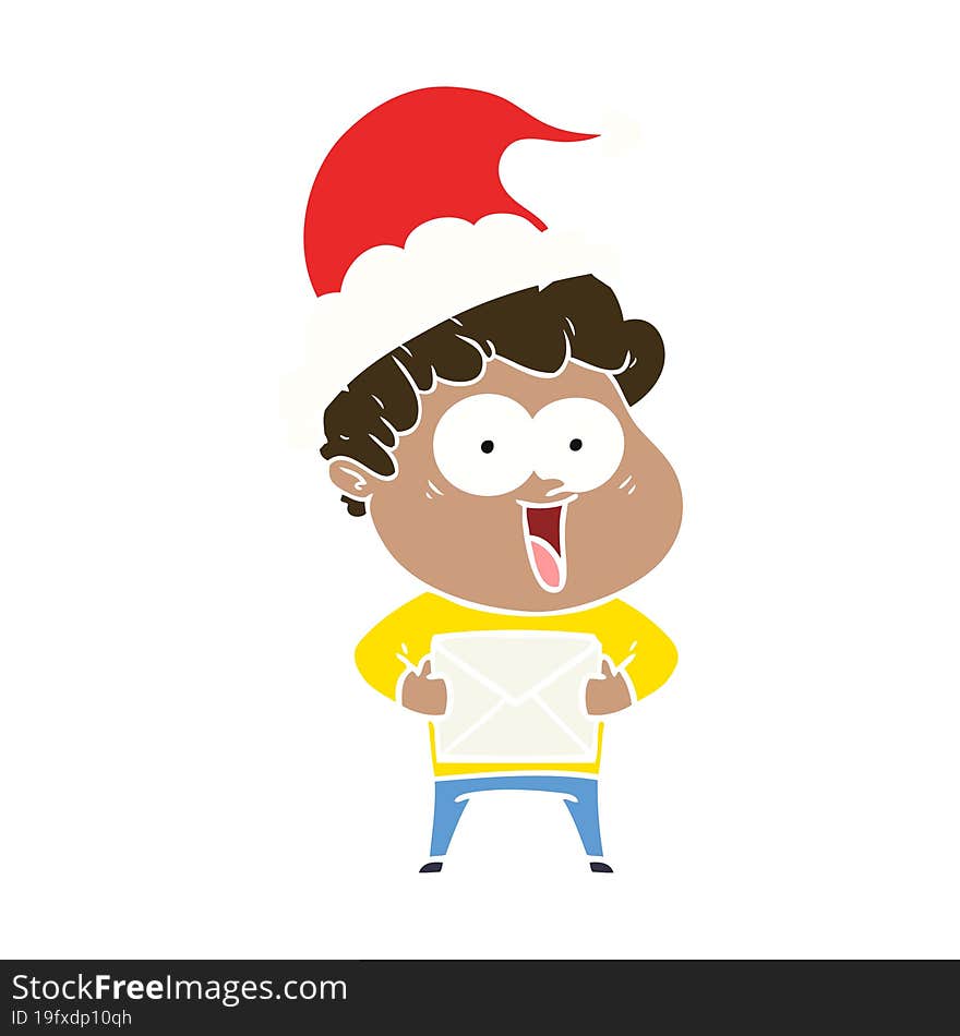 Flat Color Illustration Of A Happy Man Wearing Santa Hat