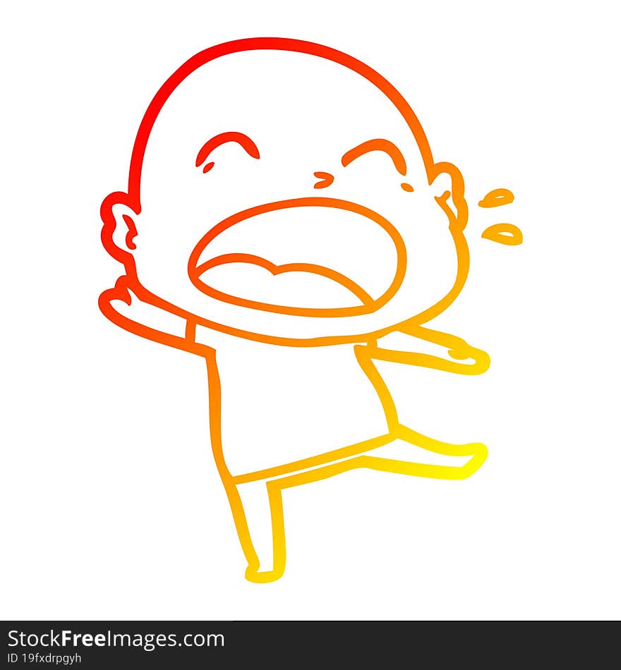 Warm Gradient Line Drawing Cartoon Shouting Bald Man