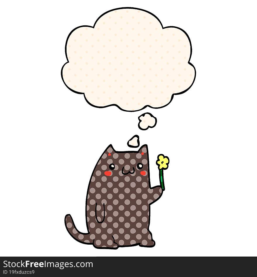 cute cartoon cat with thought bubble in comic book style