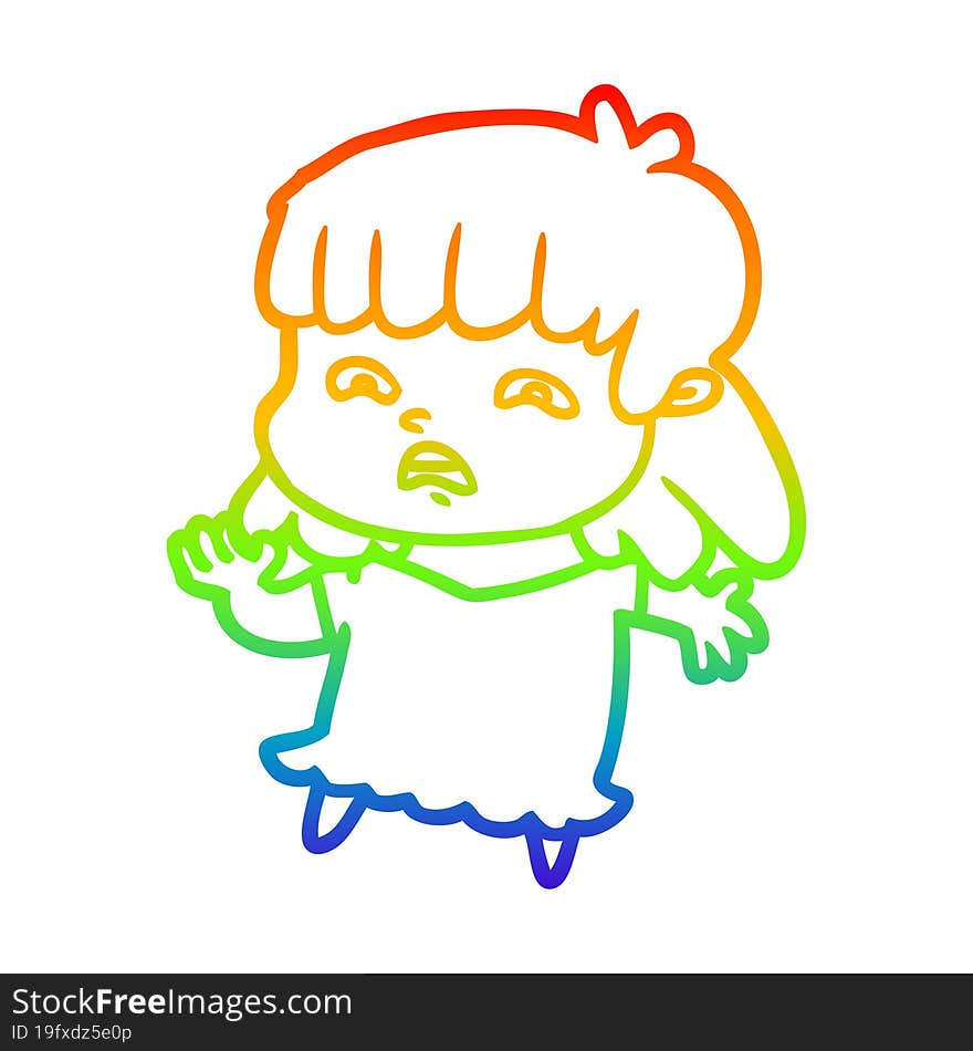 rainbow gradient line drawing cartoon worried woman