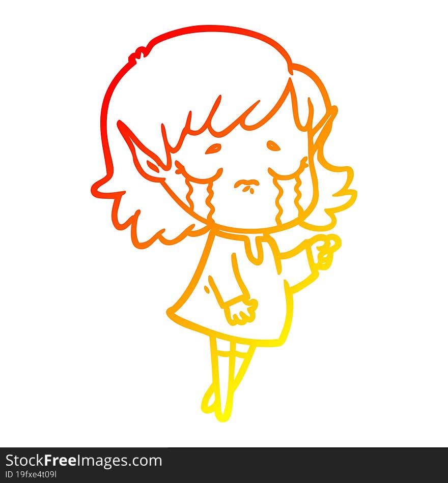 warm gradient line drawing cartoon crying elf girl