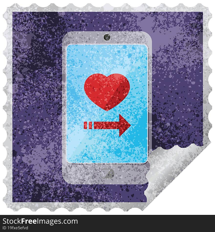 dating app on cell phone graphic vector illustration square sticker stamp