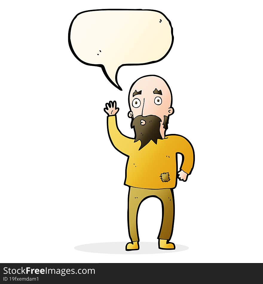 cartoon bearded man waving with speech bubble