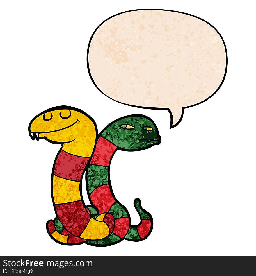 Cartoon Snakes And Speech Bubble In Retro Texture Style