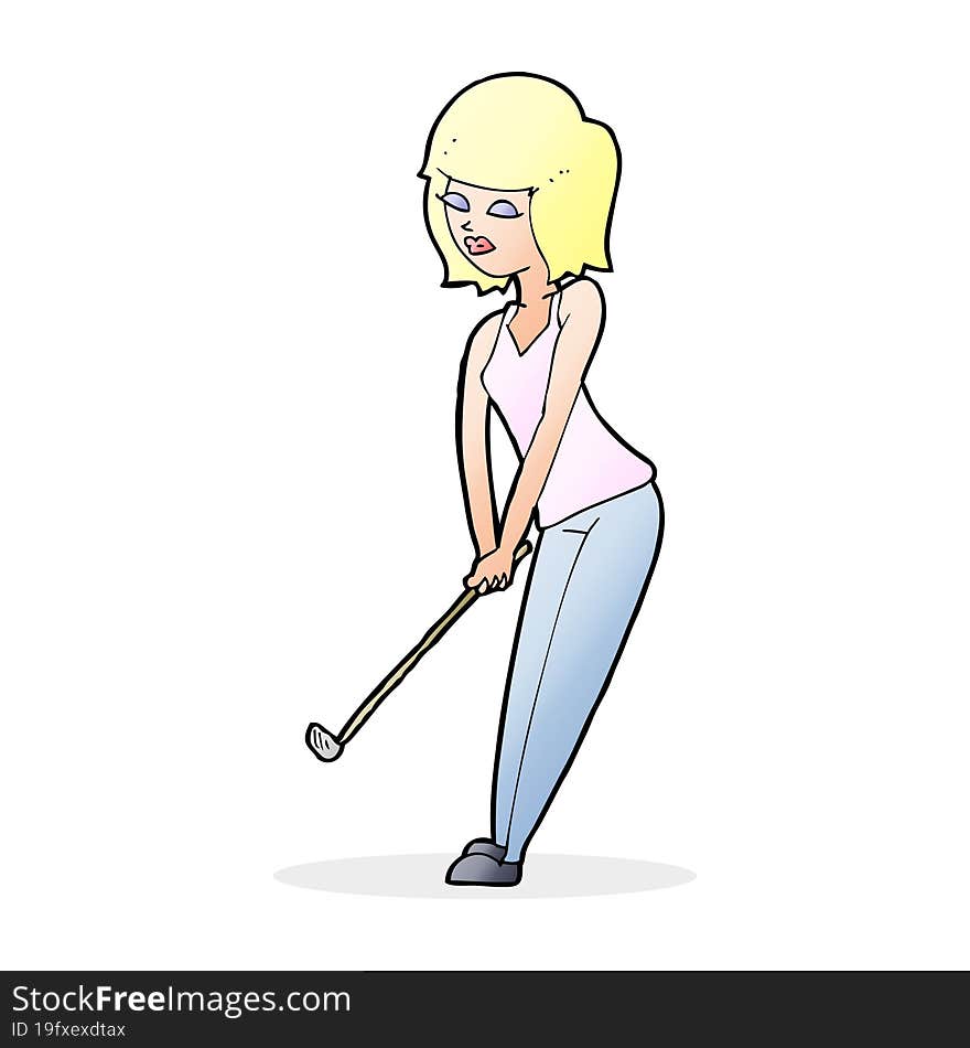 cartoon woman playing golf